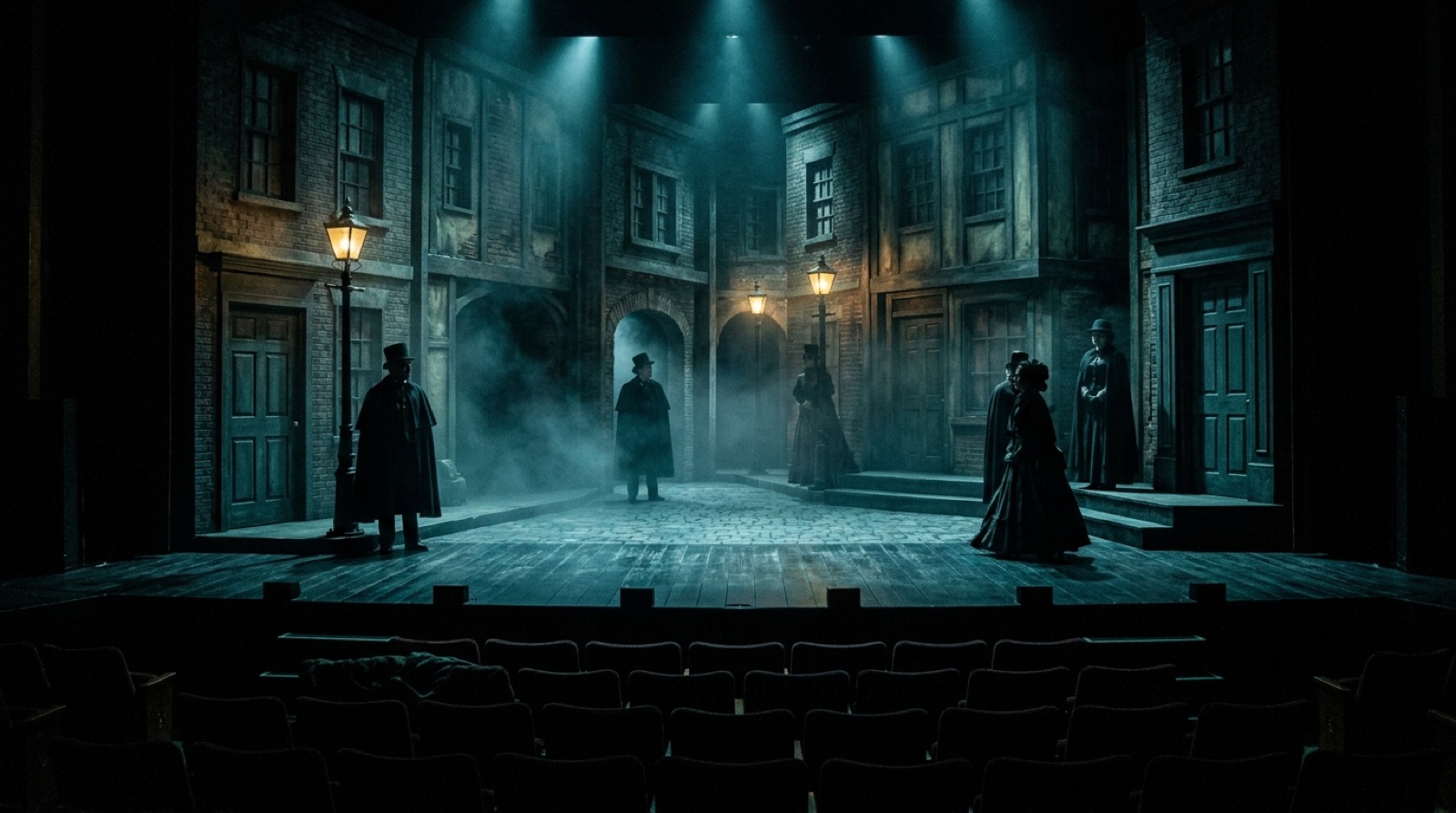 Moody Victorian stage set for a dramatic musical theater show, Sonoma County