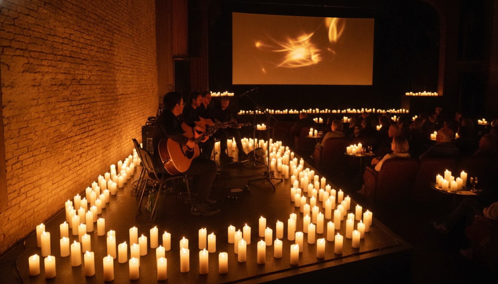Candlelit acoustic musical performance in an intimate historic venue, Sonoma County