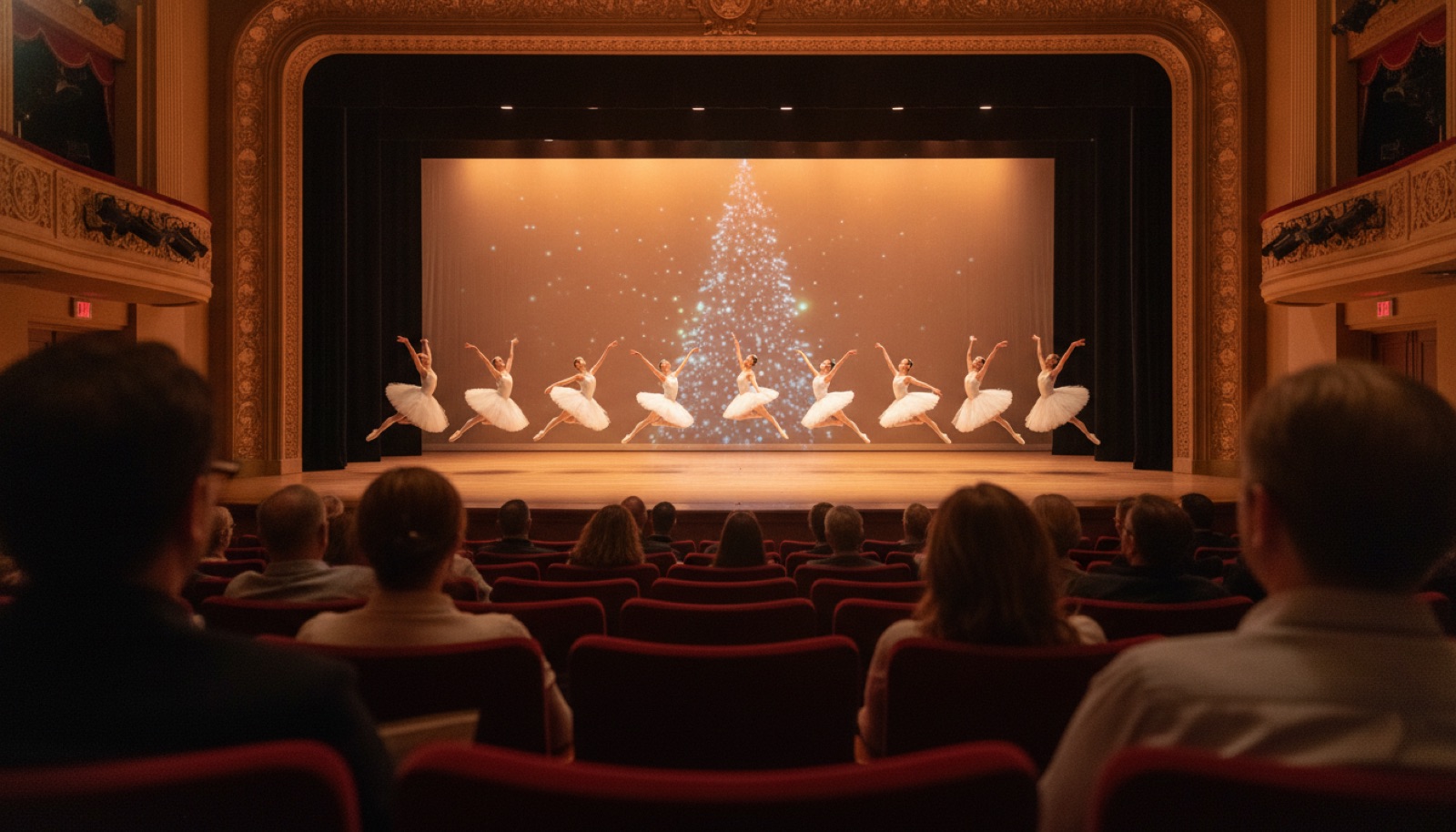 Ballerinas performing on a brightly lit theater stage, Sonoma County