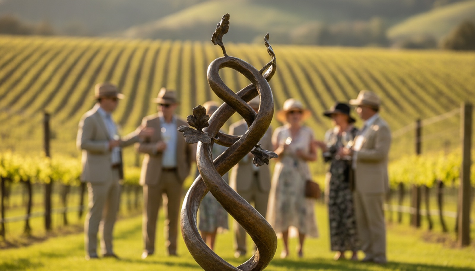Sculpture displayed in a vineyard garden during a spring art exhibition, Napa Valley