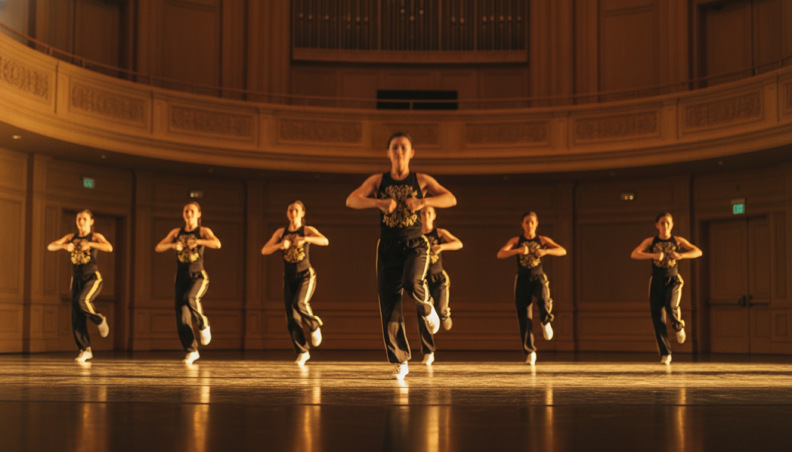 Dynamic step dance performance on a modern theater stage, Sonoma County