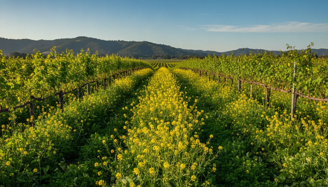 Spring mustard between organic vine rows near St. Helena
