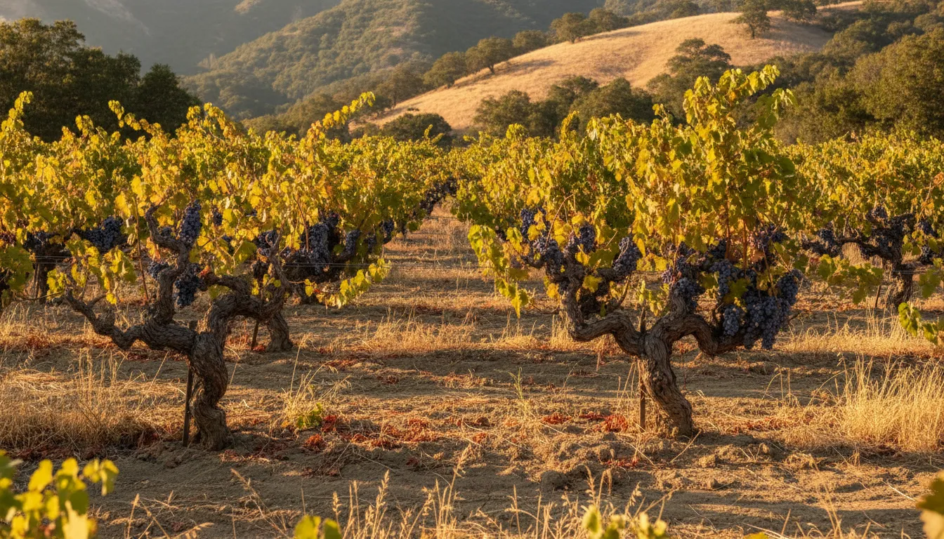 Old head-trained vines on the St. Helena benchland in late summer