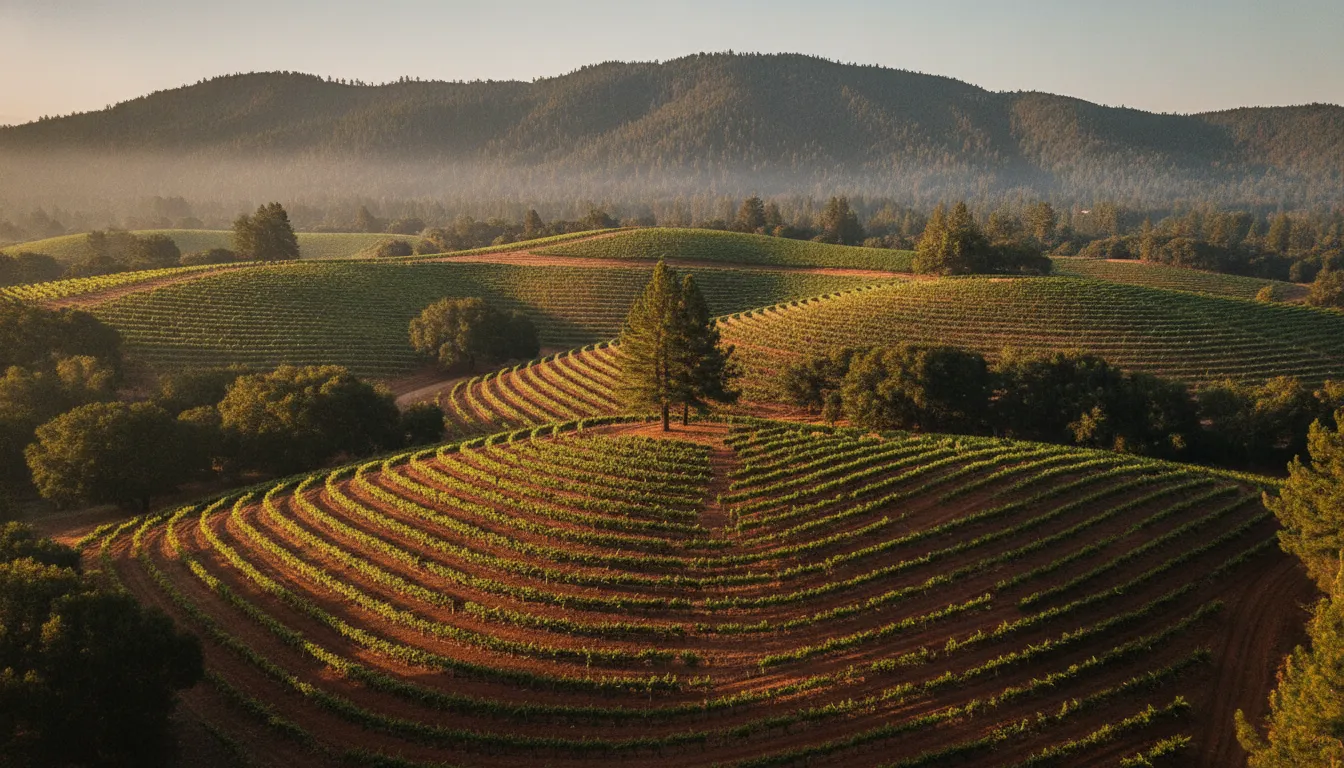 Contoured hillside vineyard rows on Howell Mountain