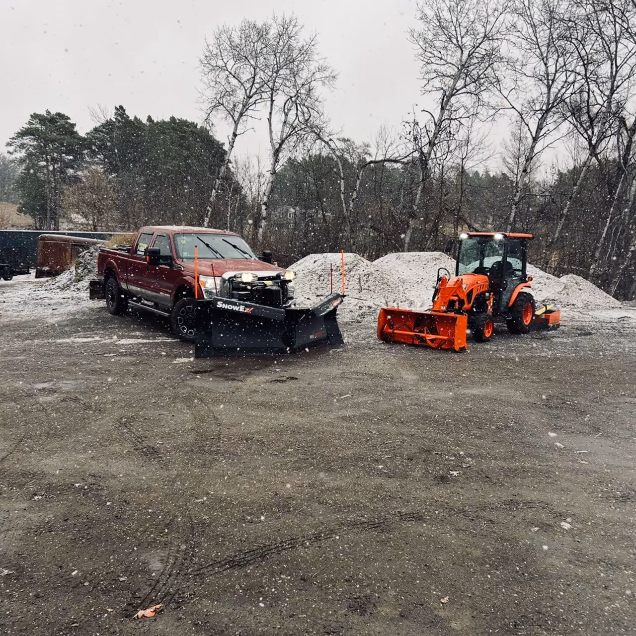 Musolf Property Maintenance snow removal tractor clearing snow from residential properties in Detroit Lakes Minnesota near me