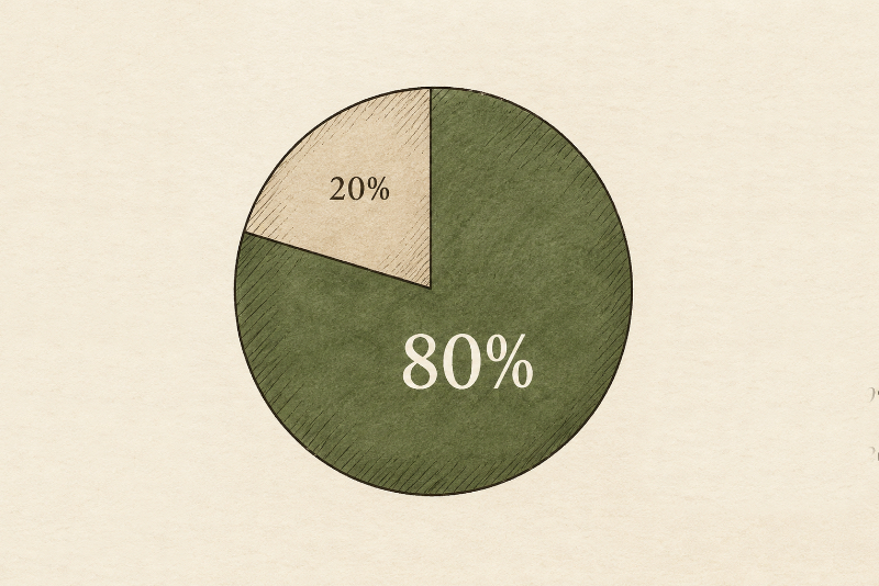 Graphic of a pie chart at 80/20