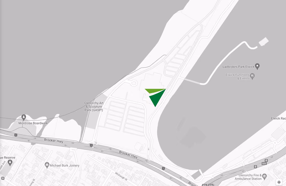 Map showing Brooker Highway and nearby landmarks including Glenorchy Art & Sculpture Park and Ladbrokes Park Elwick.