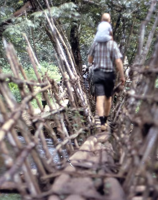 crossing rope bridge