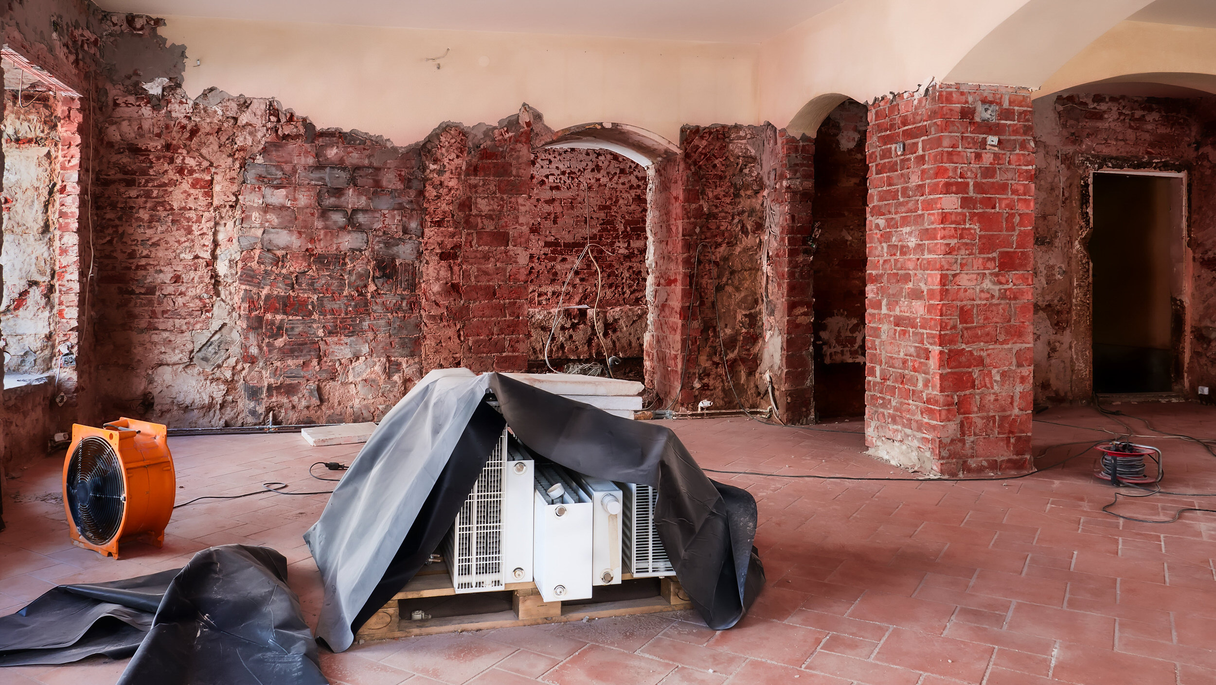 Restoration of water damage inside a house