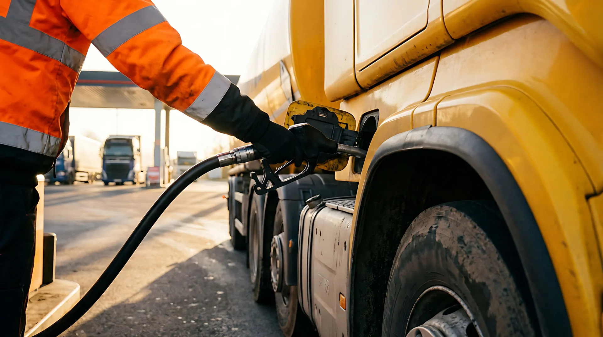Driver refuelling a heavy vehicle at a Sure forecourt