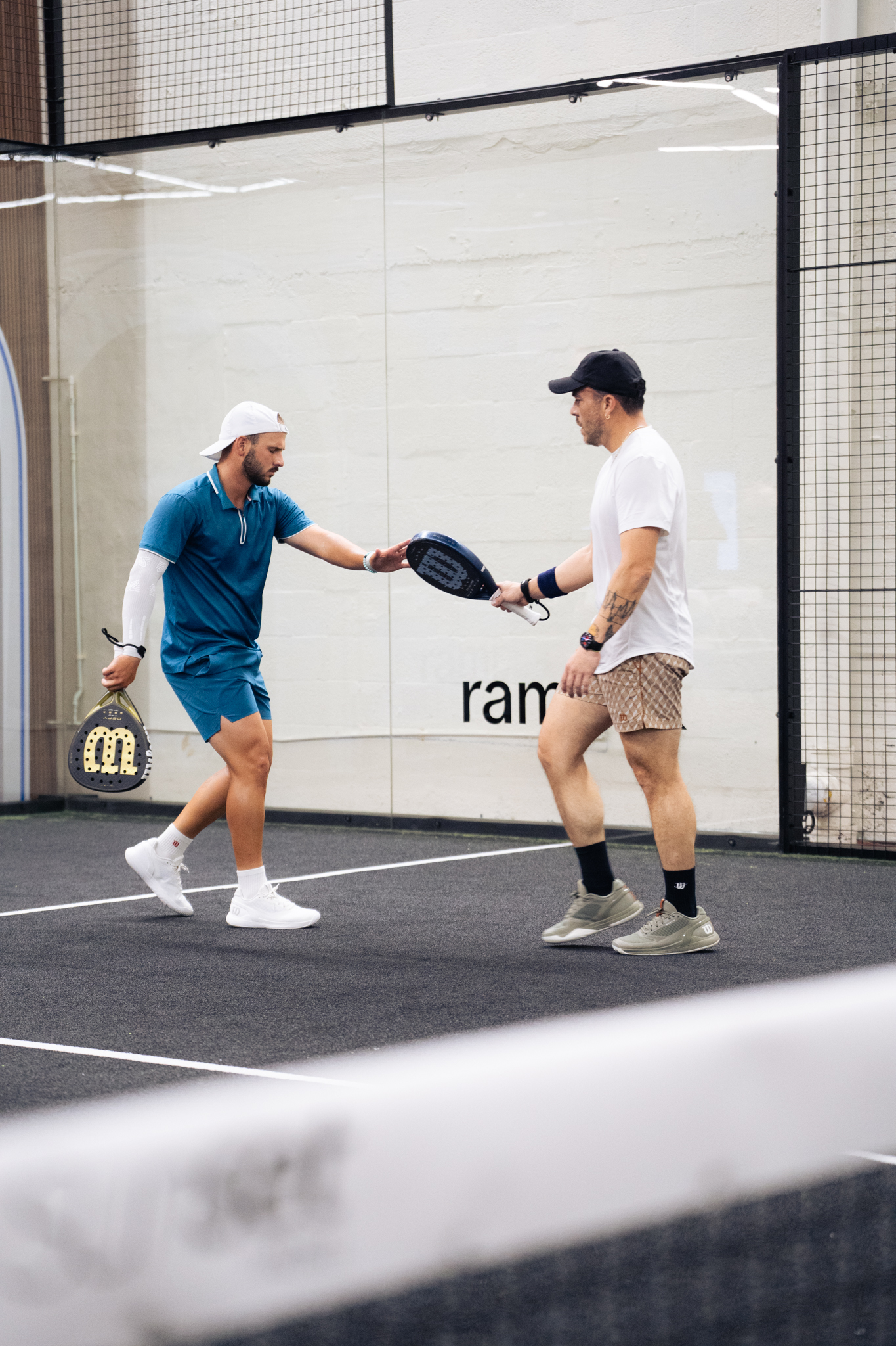A P-Team pair between points during a match