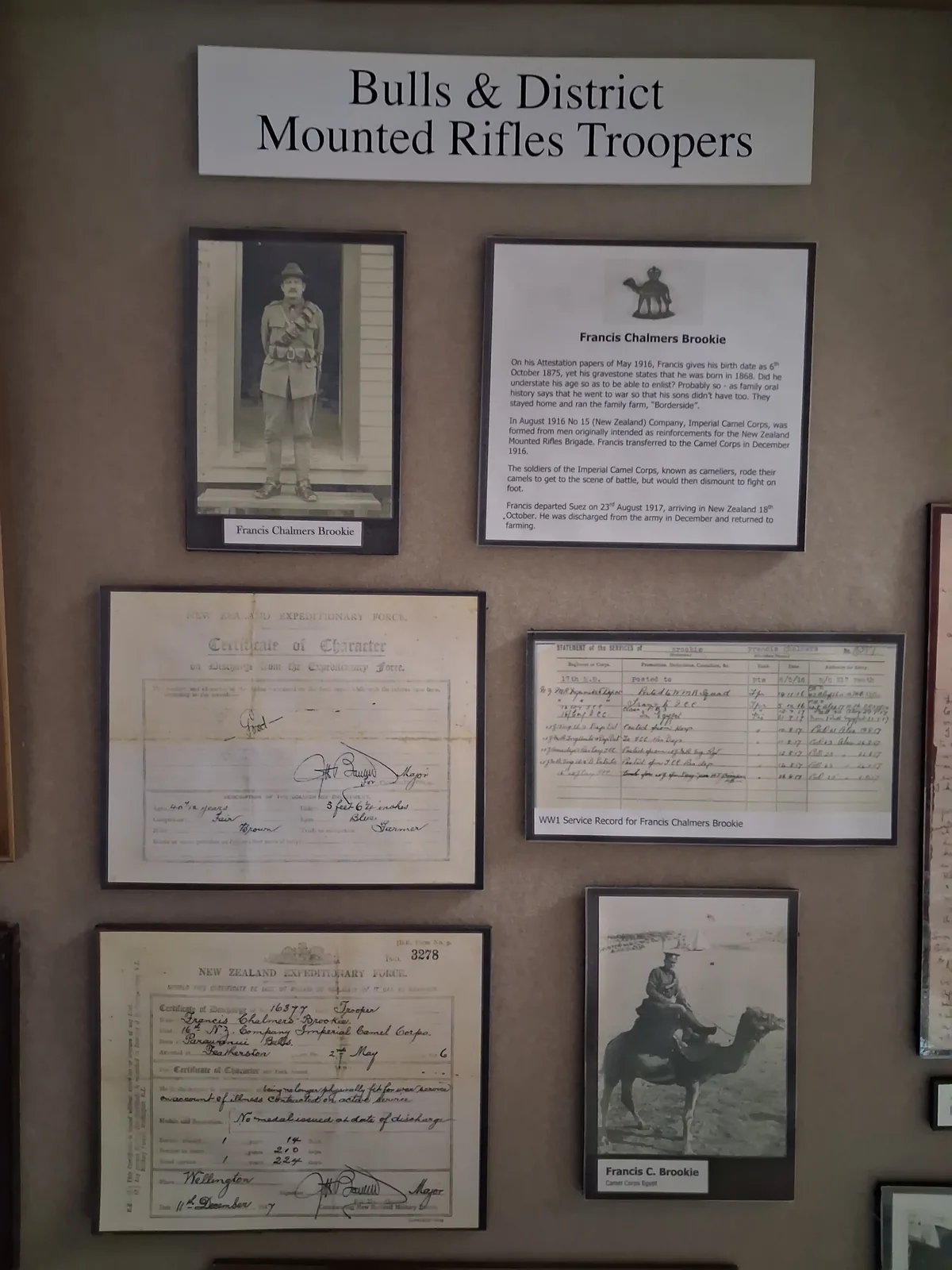The Bulls & District Mounted Rifles Troopers display board