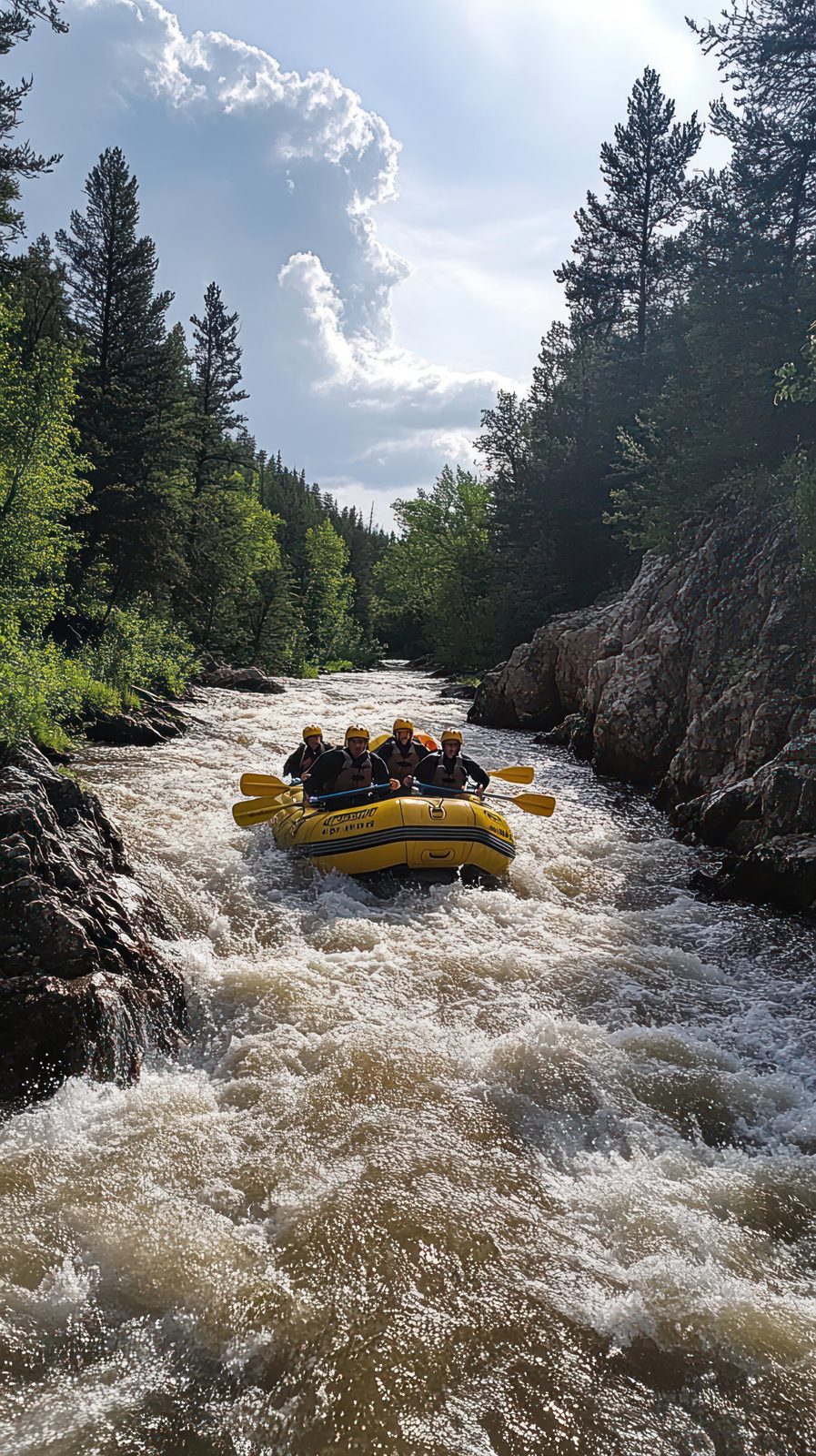 Raft running whitewater