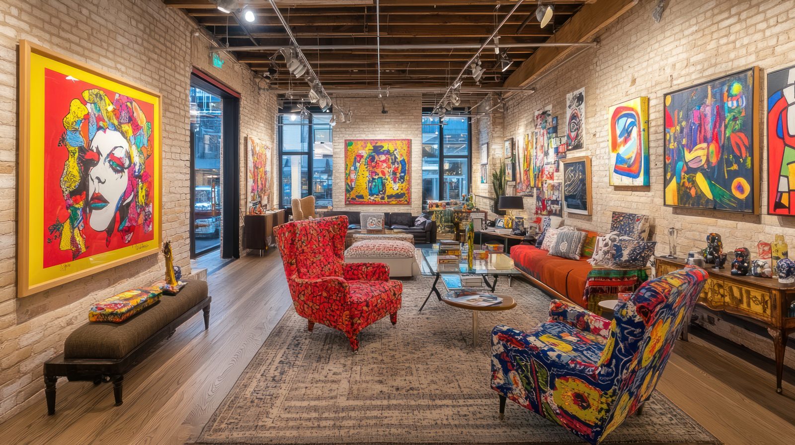 Colorful art gallery interior