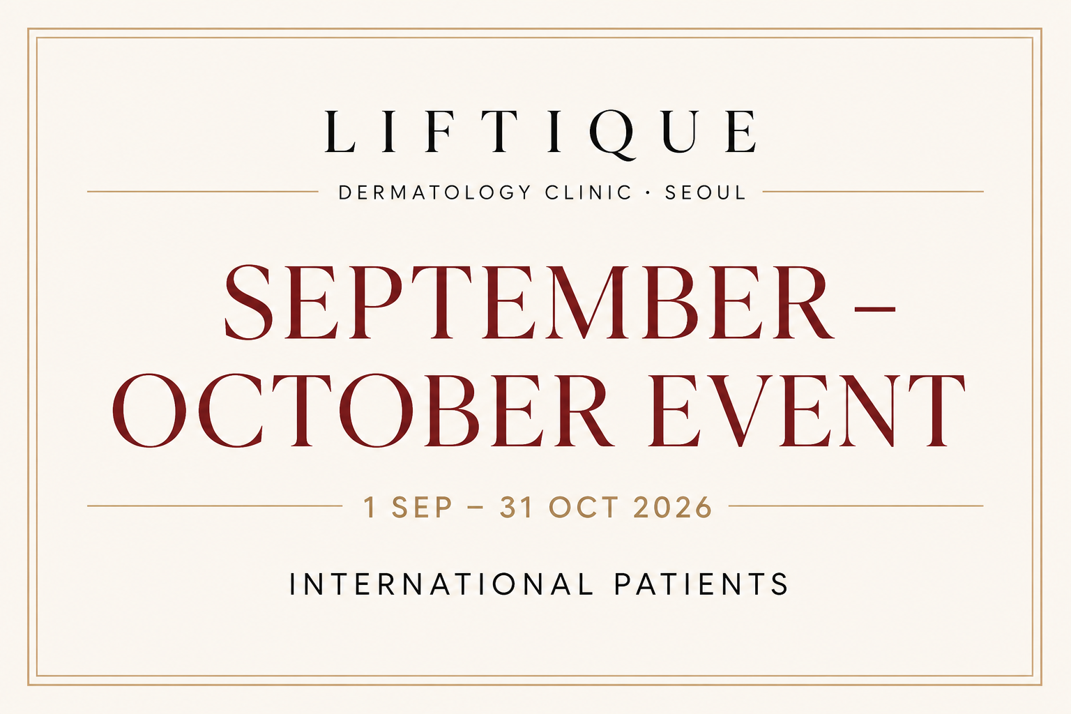 Liftique September–October 2026 event cover for international patients
