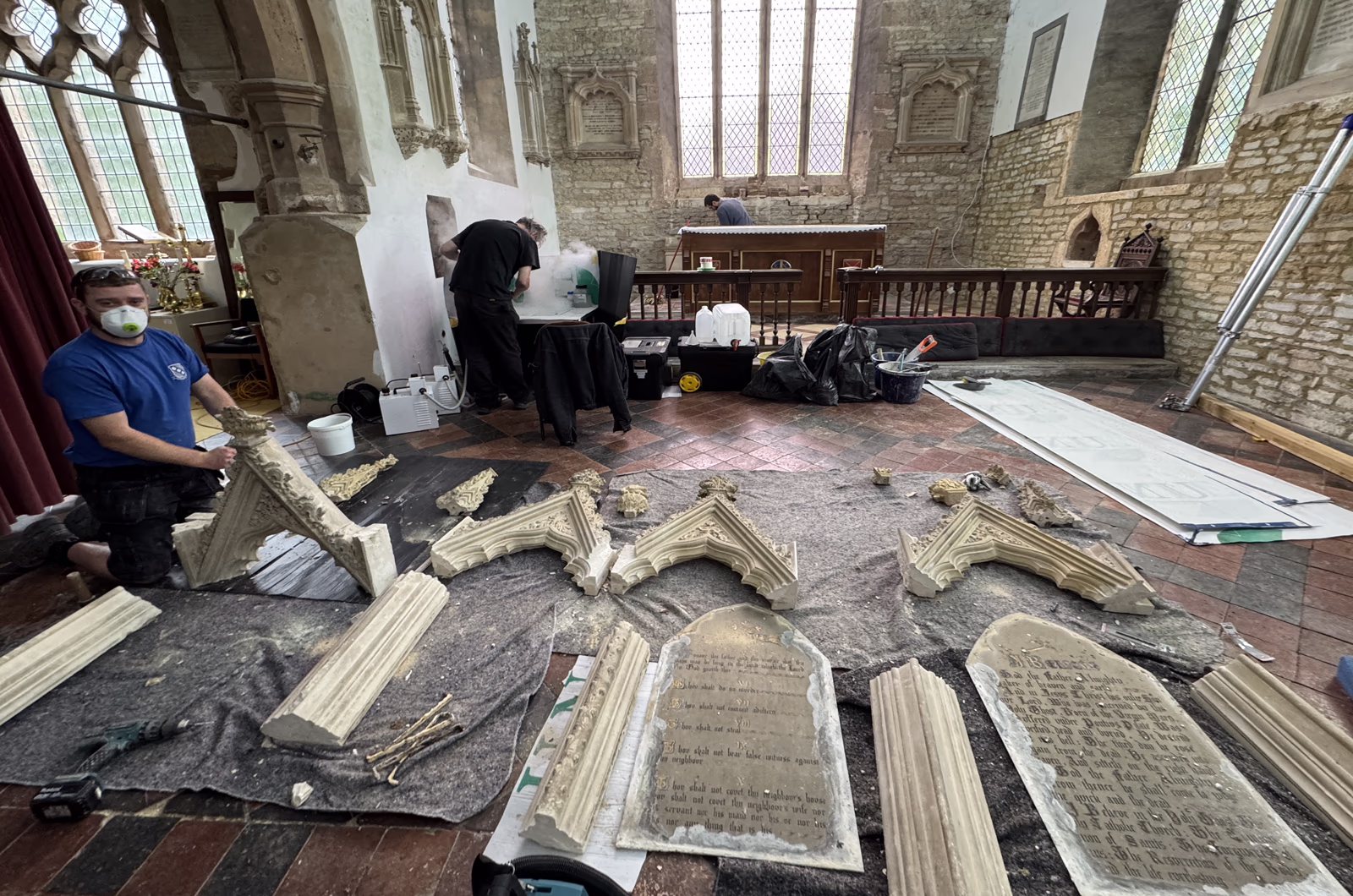Conservation work in progress on the St Peter’s Church reredos