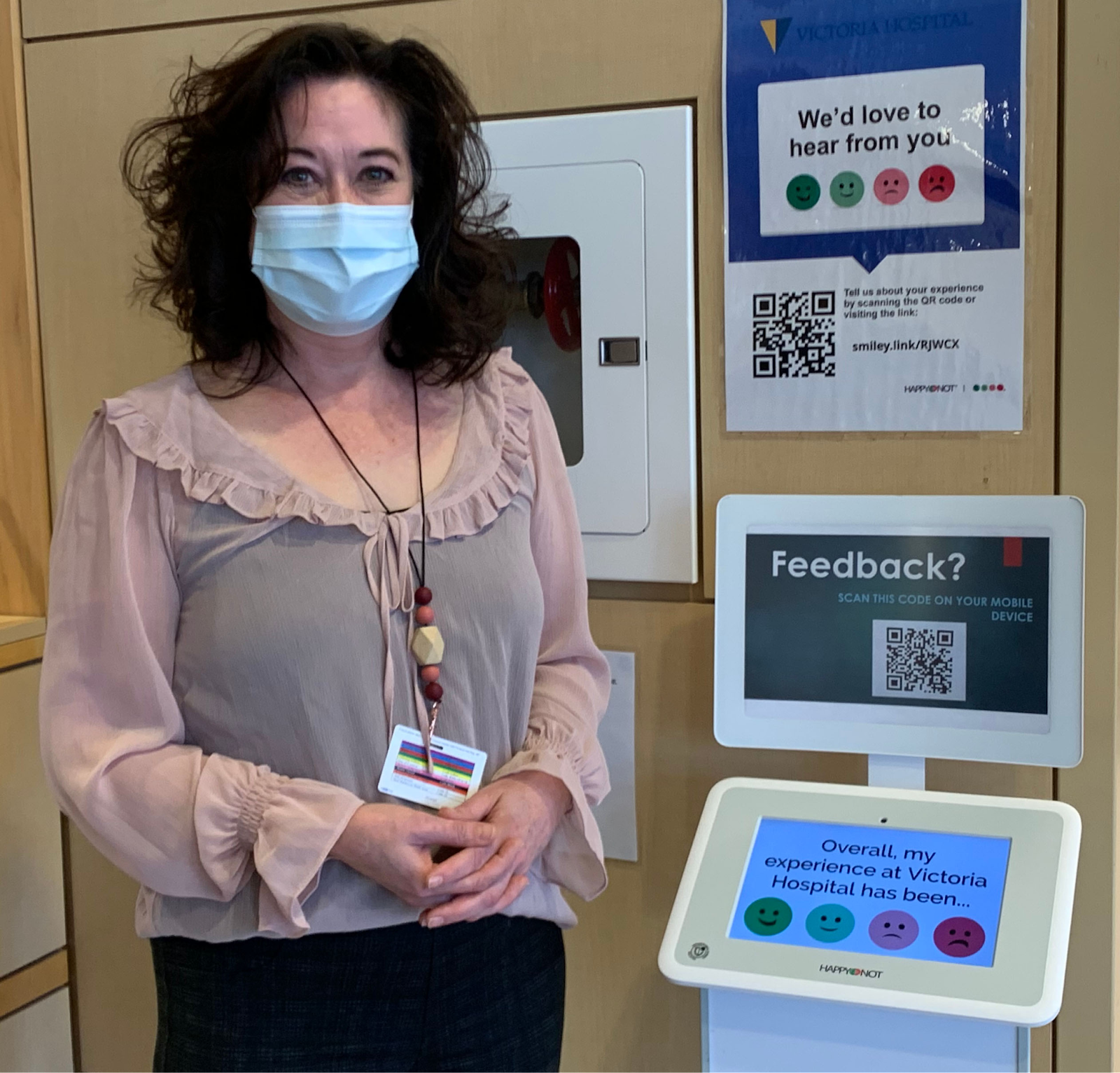 Example of a feedback kiosk at the Victoria Hospital.