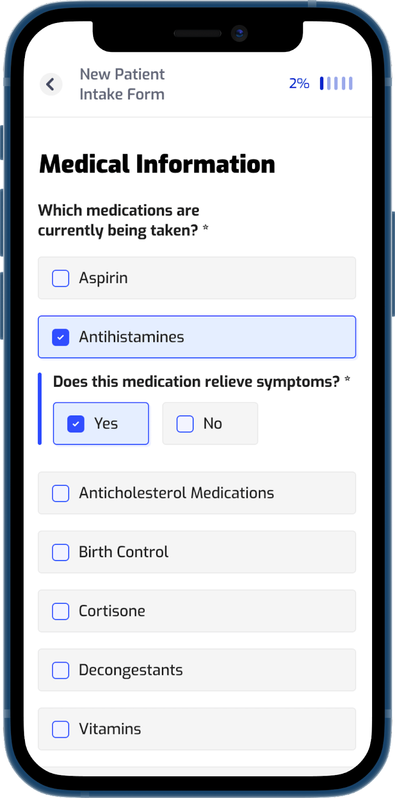 A digital patient intake form example.