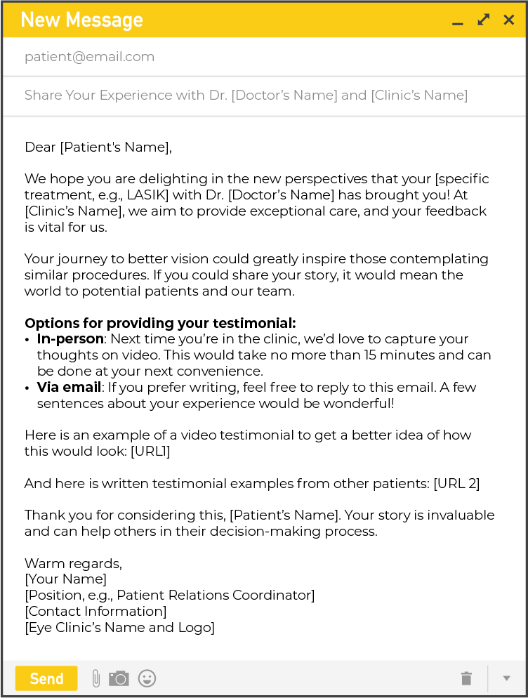 An email template clinics could you to ask for patient testimonials.
