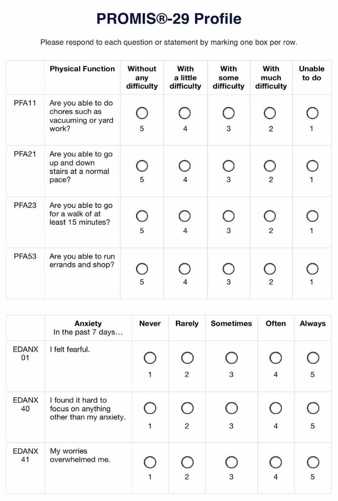 PROMIS questionnaire example.