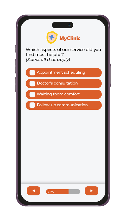 Example of a multiple choice question in healthcare feedback survey.