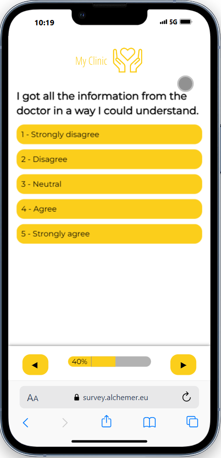 Healthcare feedback survey question example.