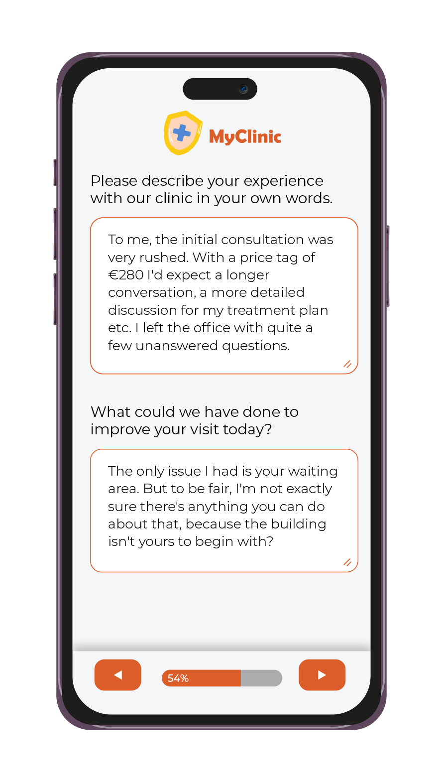 An example of a open-ended survey question and answer.
