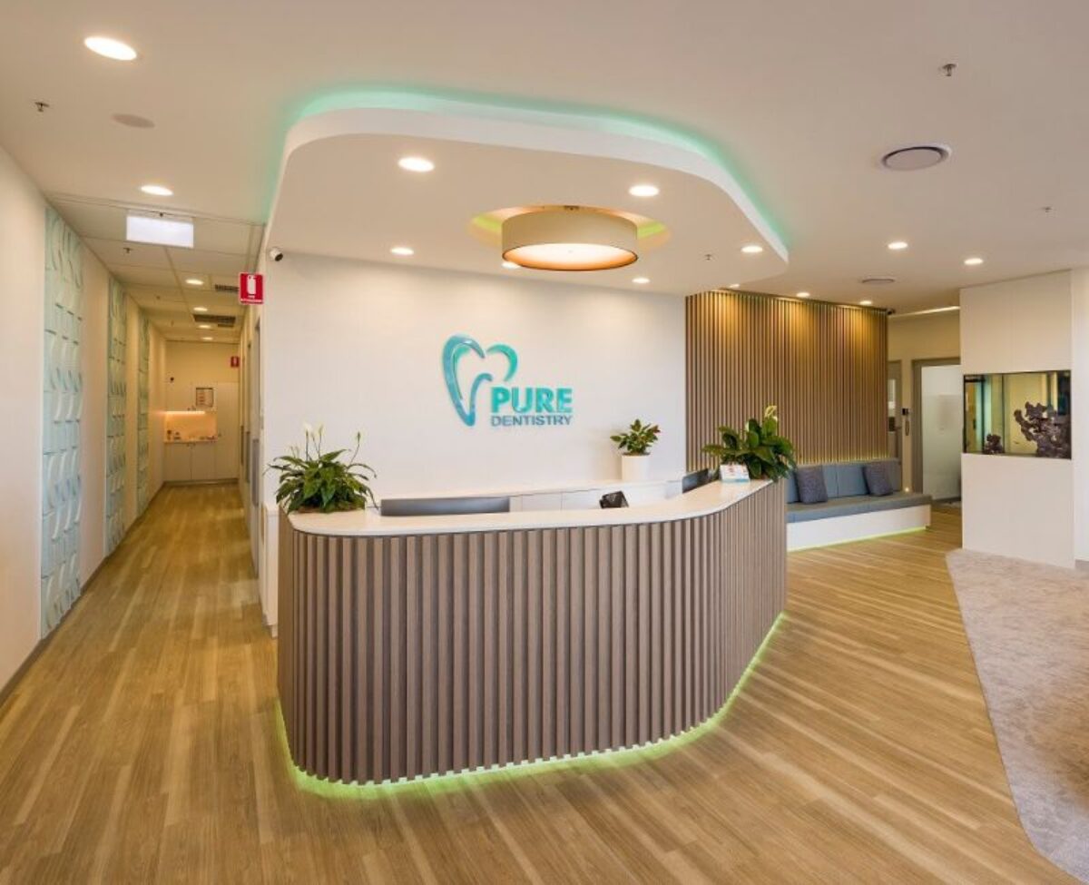An example of a dental clinic reception area with modern design.