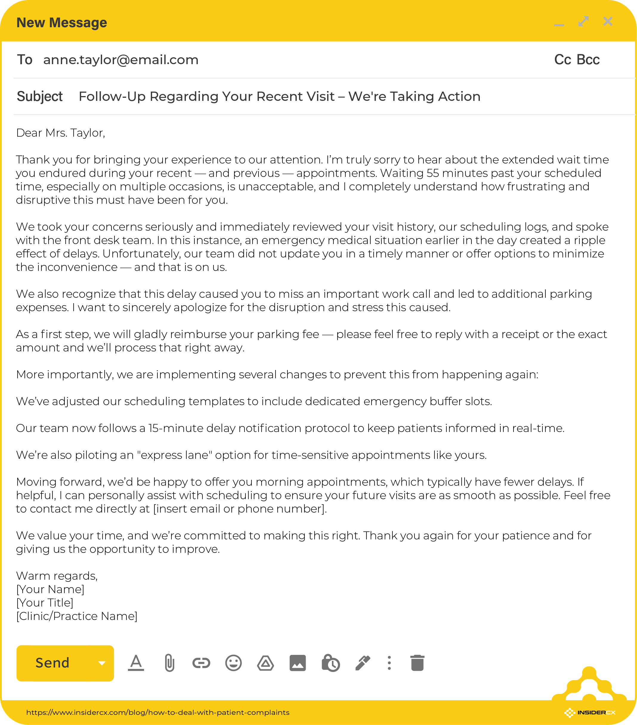 Sample response to a patient complain.
