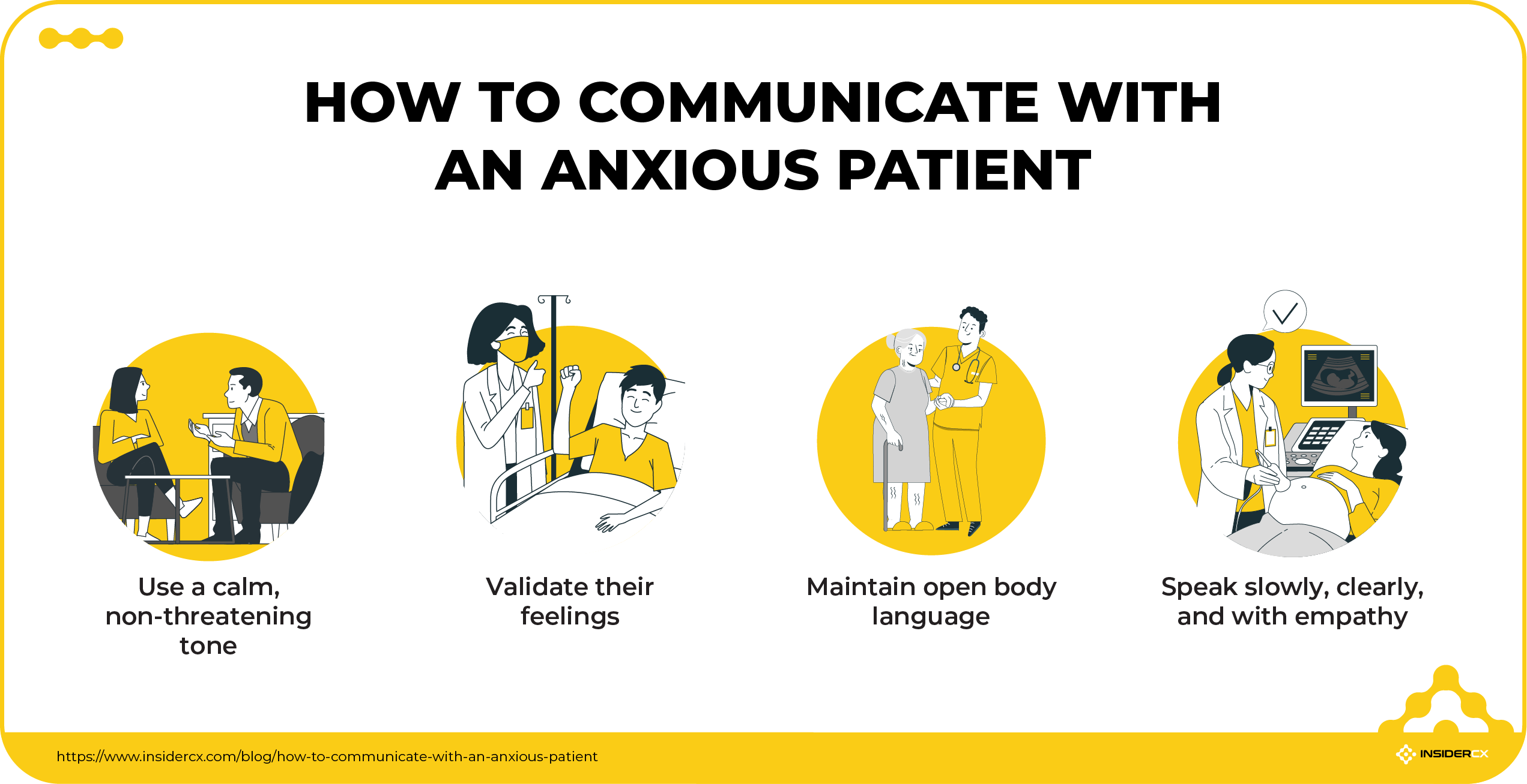 List of tips that outline how to communicate with an anxious patient.