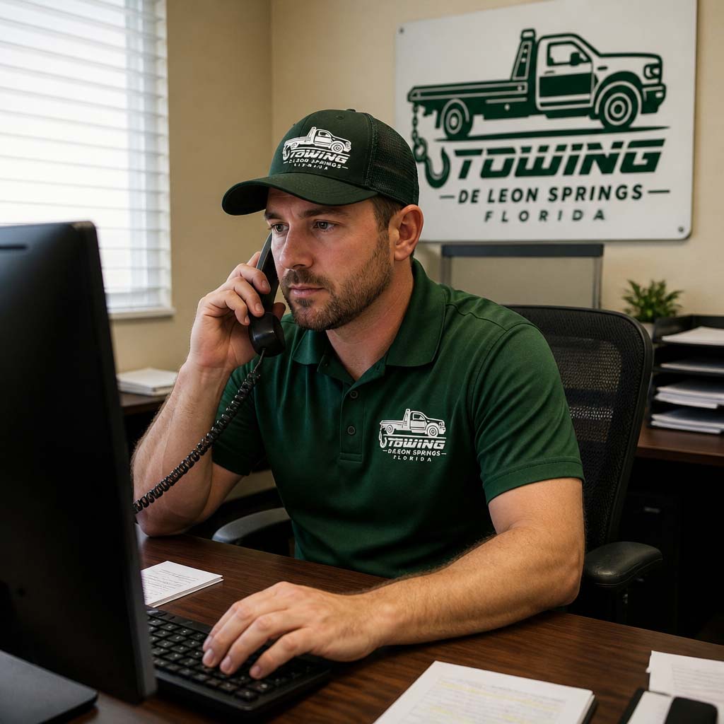 De Leon Springs Towing dispatch ready to take a call