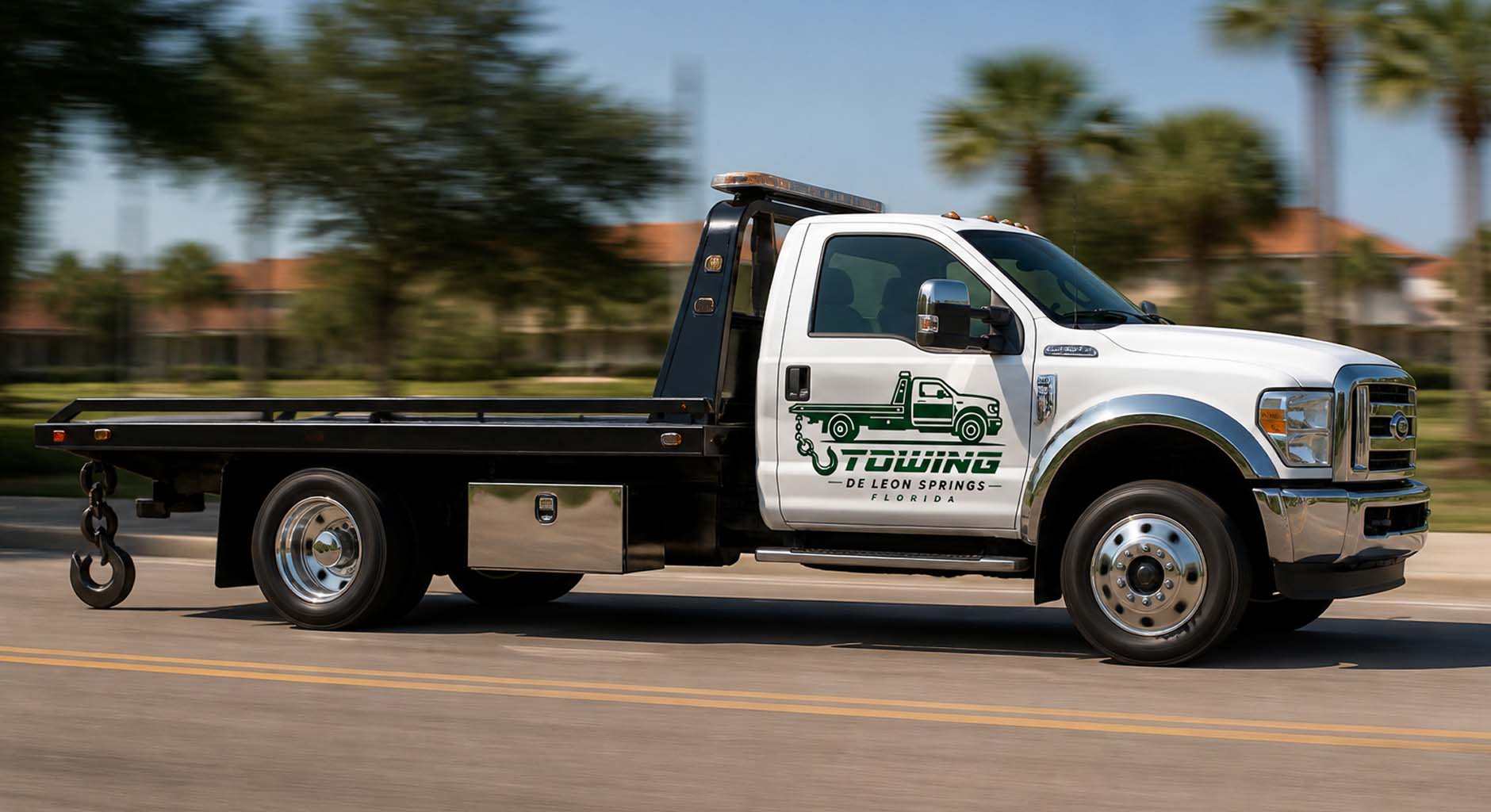 Tow truck on a local road near De Leon Springs