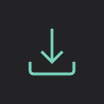 hellgrünes Download-Symbol mit abwärtsgerichtetem Pfeil über einer geöffneten Ablage auf dunkelgrauem Hintergrund