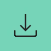 Abwärts gerichteter Pfeil über geöffneter Ladefläche auf mintgrünem Hintergrund, minimalistisches Symbol für Download