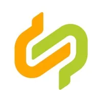 Abstraktes Logo aus ineinandergreifenden orange-grünen geschwungenen Formen, wirkt wie stilisierte Buchstaben S und P