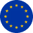 Runde EU-Flagge mit gelbem Sternenkranz auf blauem Grund