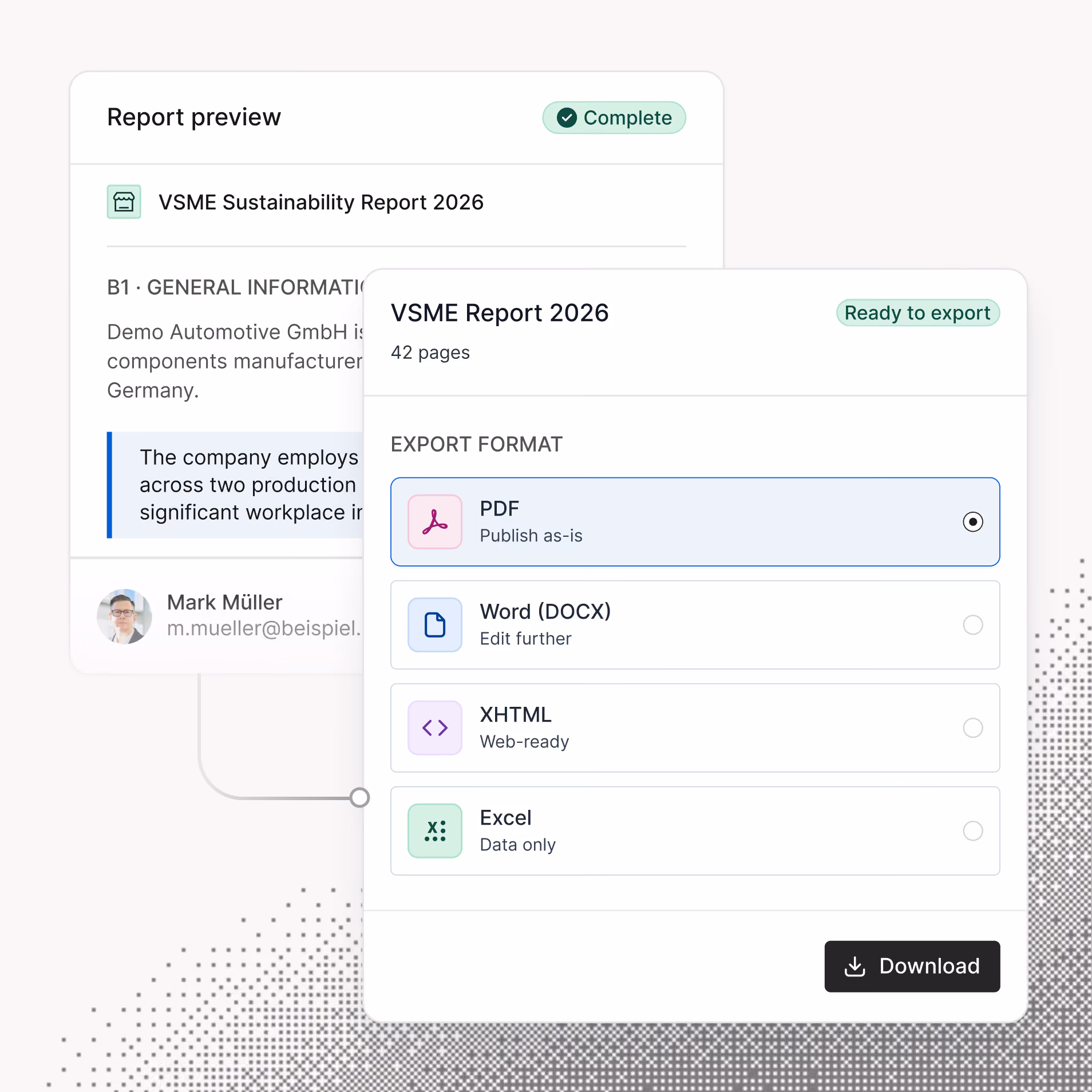 Produkttabelle mit Emissionswerten, Status und Download-Links in Tanso