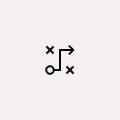 Ein schwarzes Symbol zeigt eine Strategie- oder Wegpunkte-Darstellung mit zwei Kreuzen und einem Pfeil zwischen ihnen auf hellem Hintergrund.