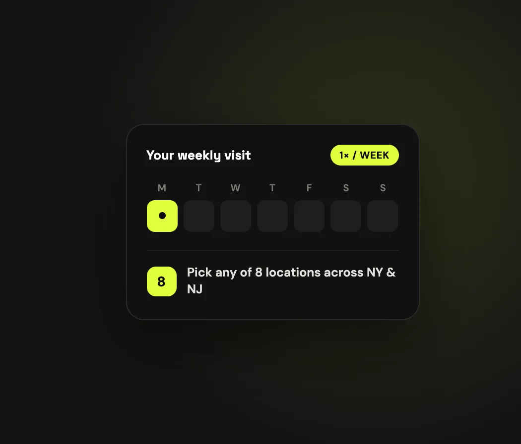 Weekly visit planner showing appointment days at YTH Wellness clinics