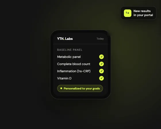 YTH Labs baseline blood panel checklist personalized to the patient’s goals
