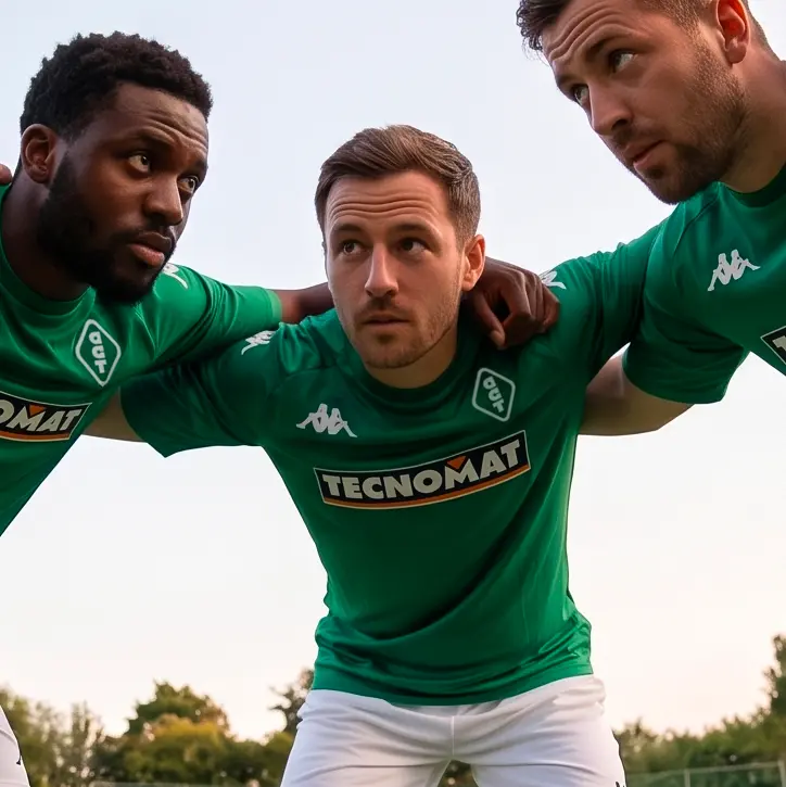Joueurs d'un club de football amateur réunis en cercle