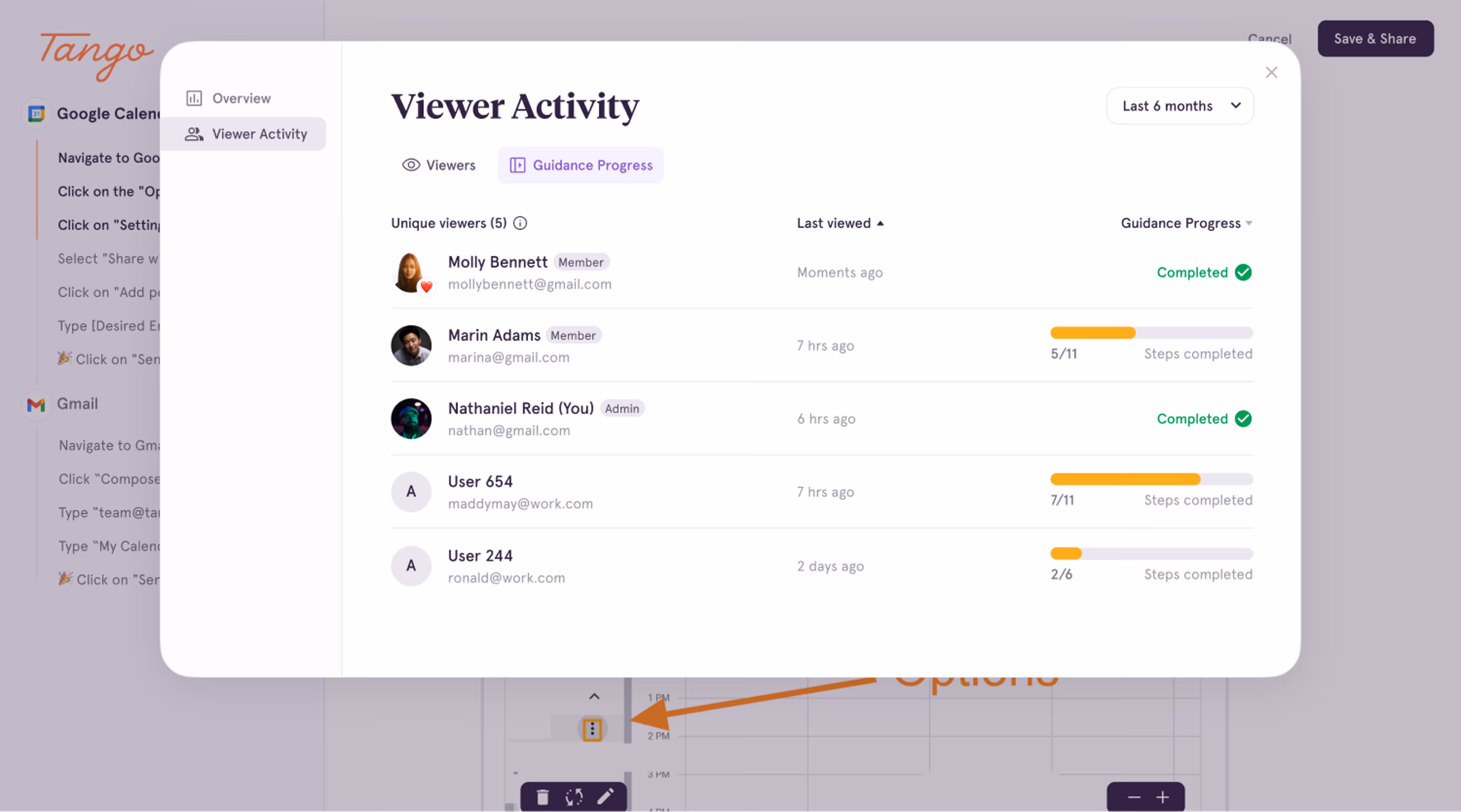 A screenshot of Guidance Analytics, showing the Guidance Progress in Viewer Activity dashboard.