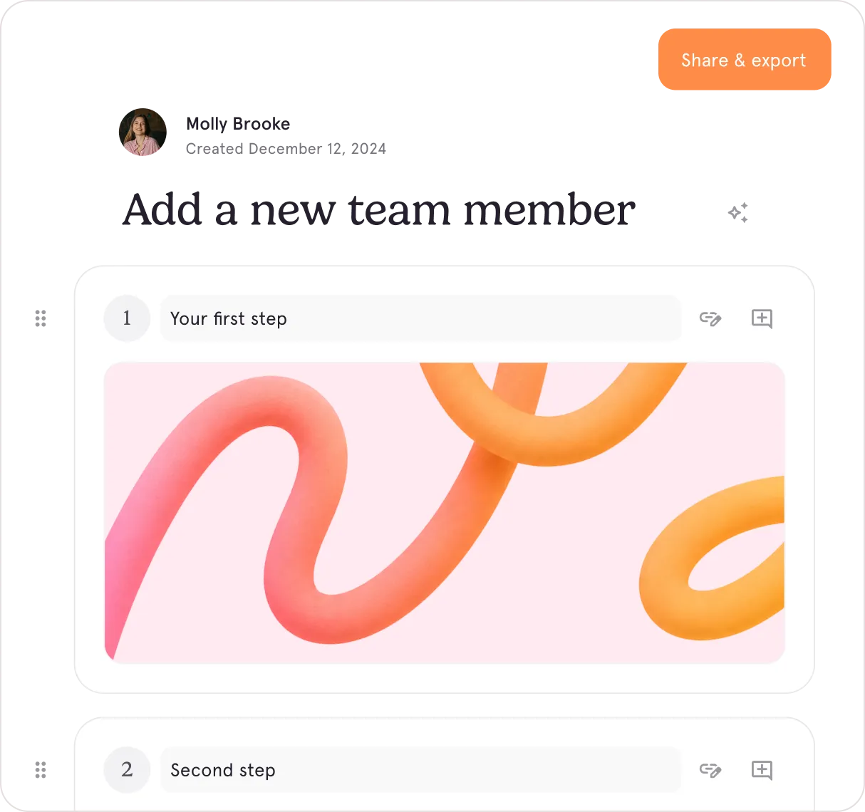Interface for adding a new team member with steps listed and colorful abstract swirls image.