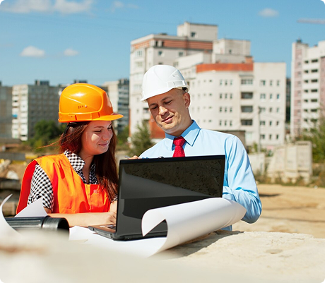Construction team reviewing plans
