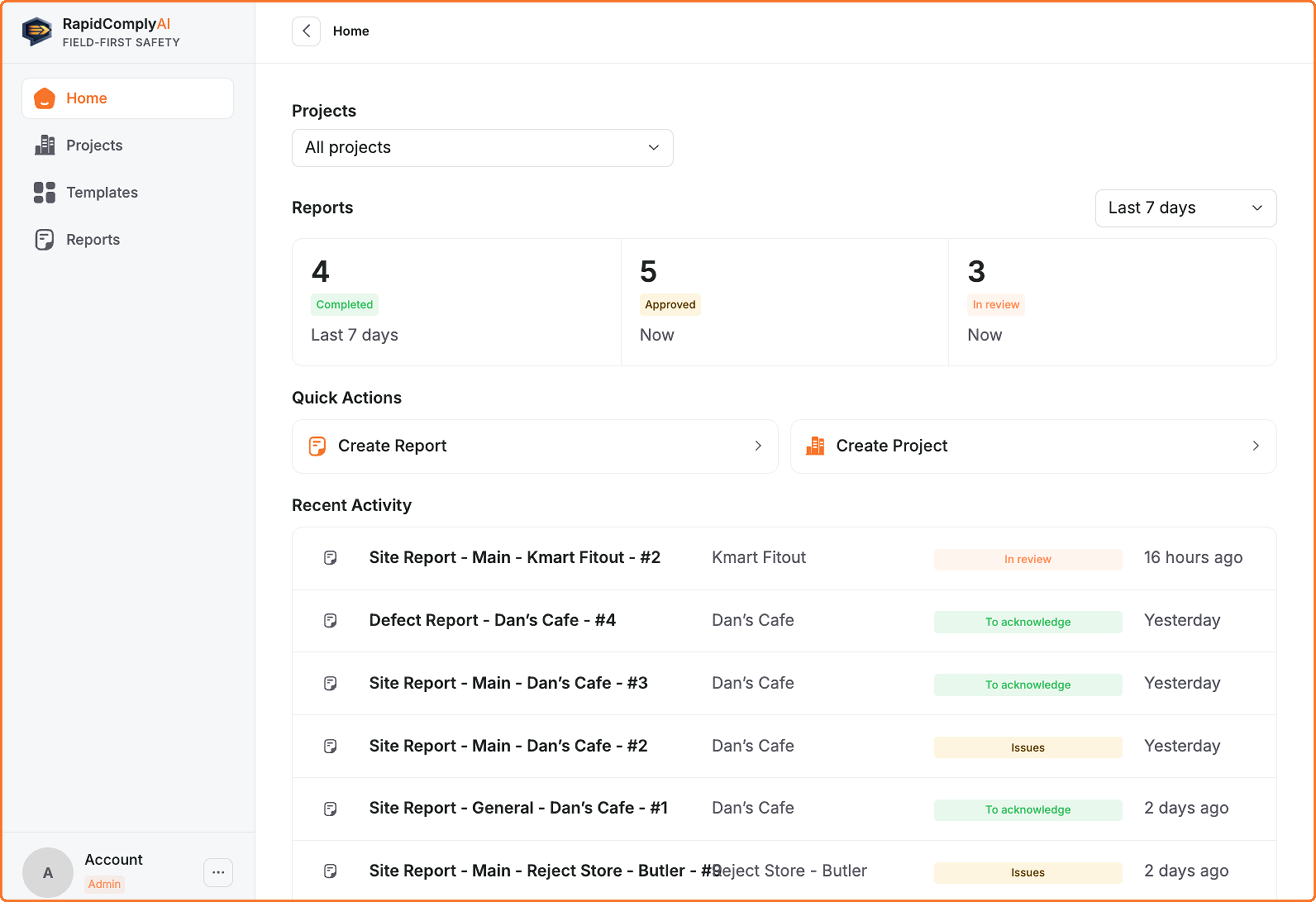 RapidComply dashboard