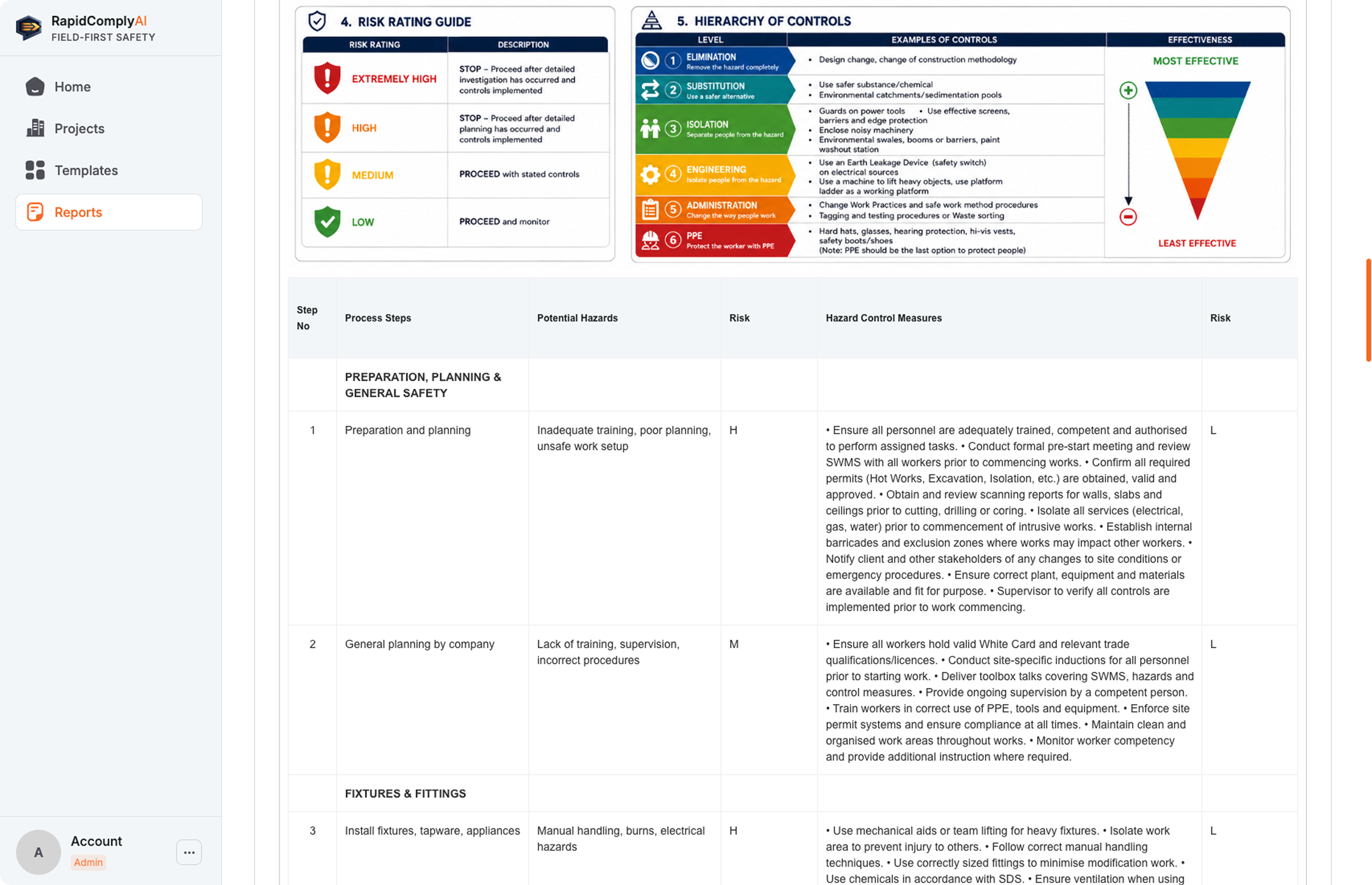 RapidComply reports dashboard