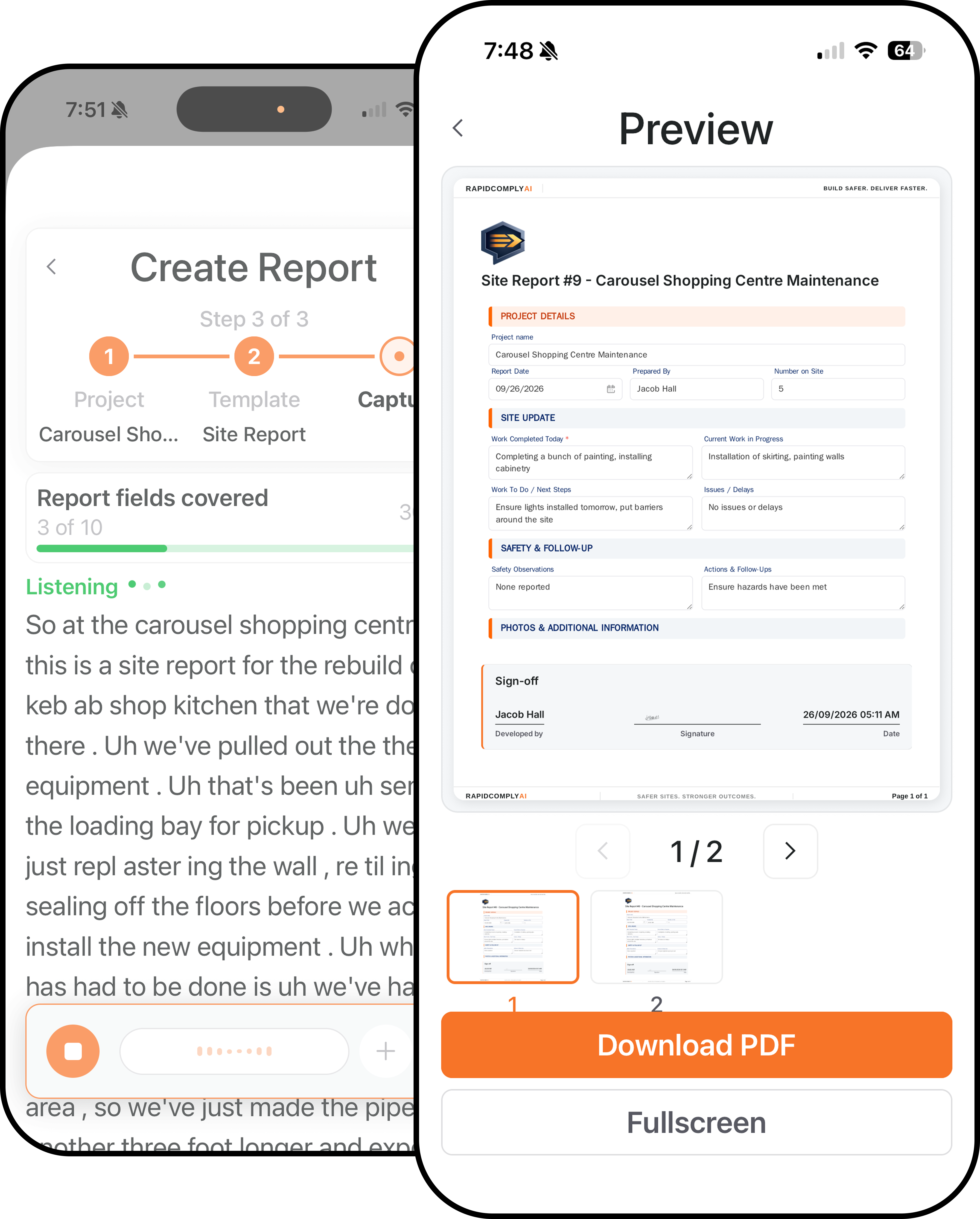 RapidComply reports dashboard