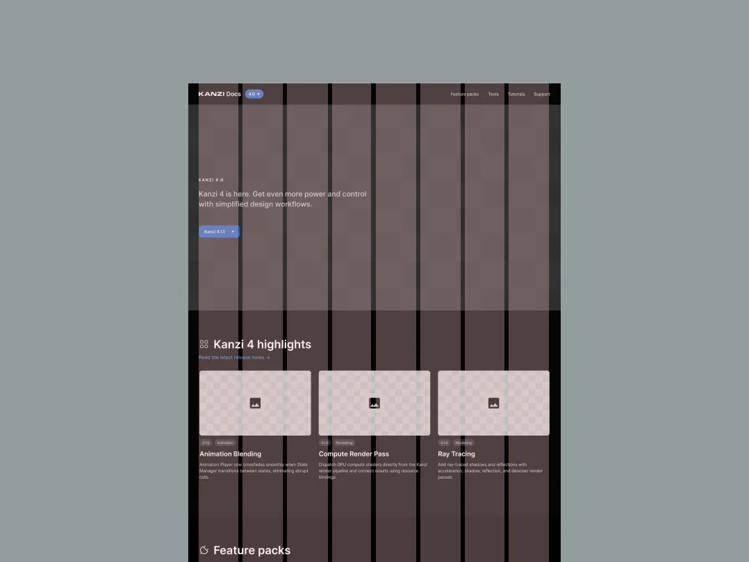 Grid system used in the Kanzi Documentation redesign