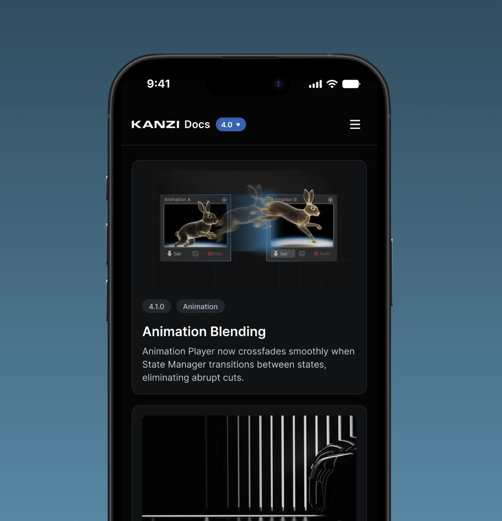 Mobile layout of the redesigned Kanzi Documentation