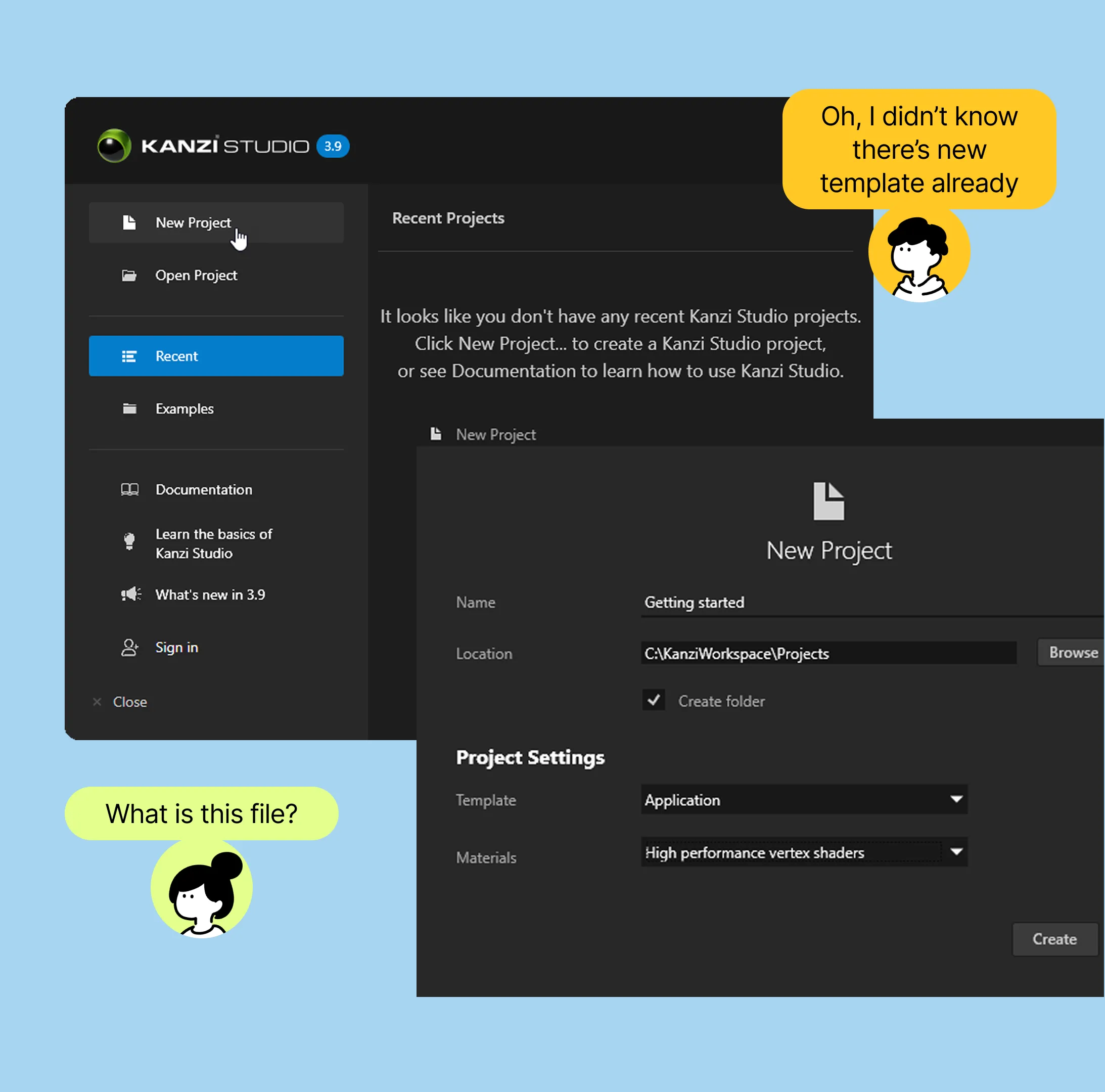 Kanzi Quick Start interface showing project choices
